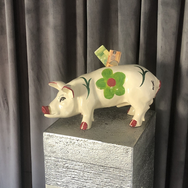 Sparschwein Juliet elfenbein mit grünen Blüten